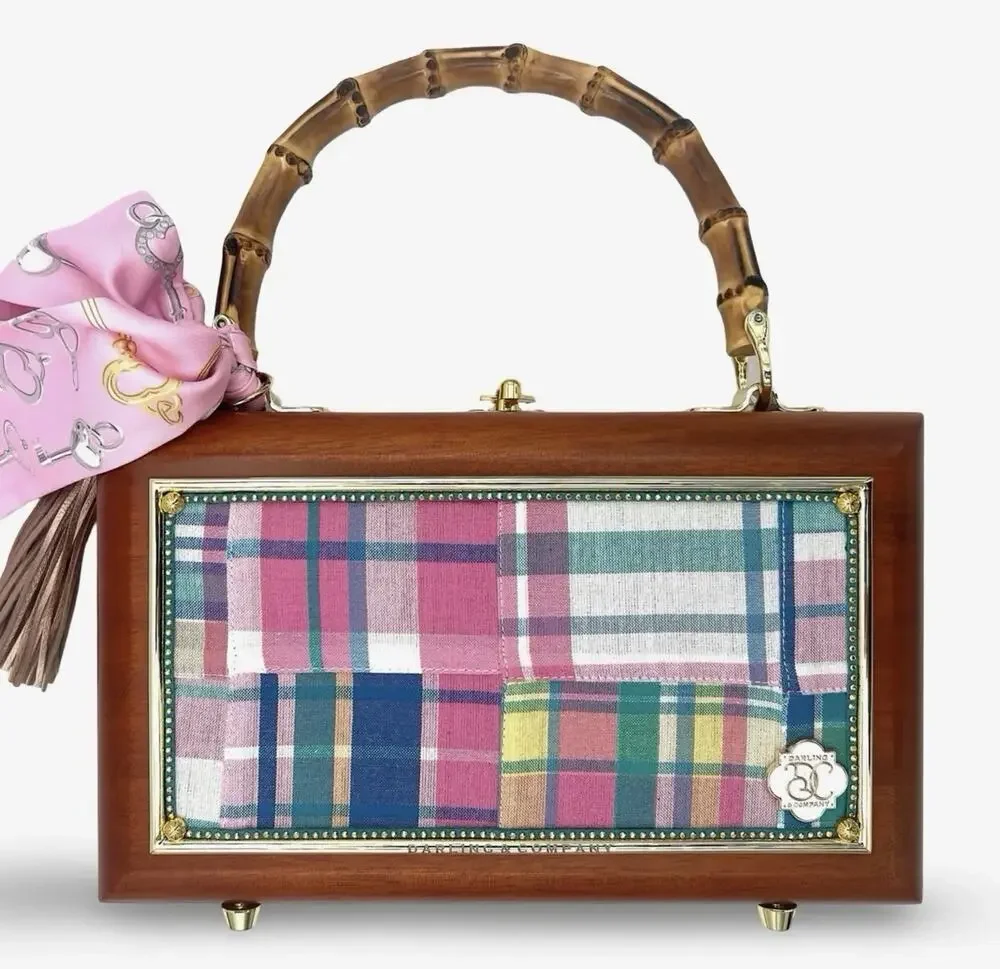 Darling And Company Palm Beach Plaid Cigar Box Wooden Bag NWT USA $450